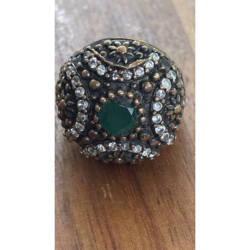 Sterling 925 Ottoman Style Dome Ring Green Stone Size 6.5 19.6 Grams